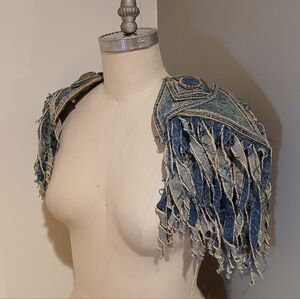 Vintage Simply Barbara of Colorado Denim Fringe and Rhinestone Shoulder Pads